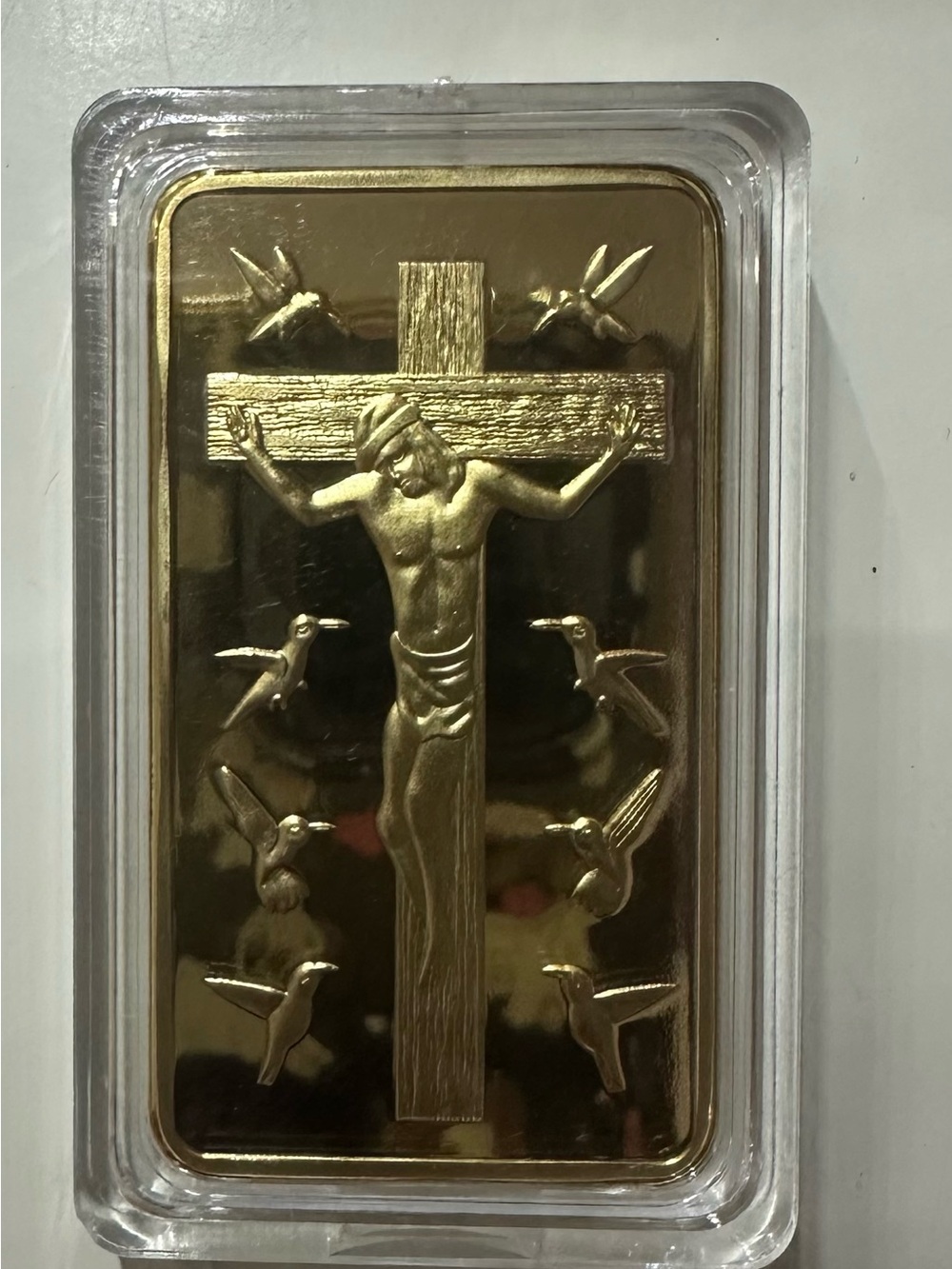 Gold-Tone Crucifix Prayer Plaque Bar